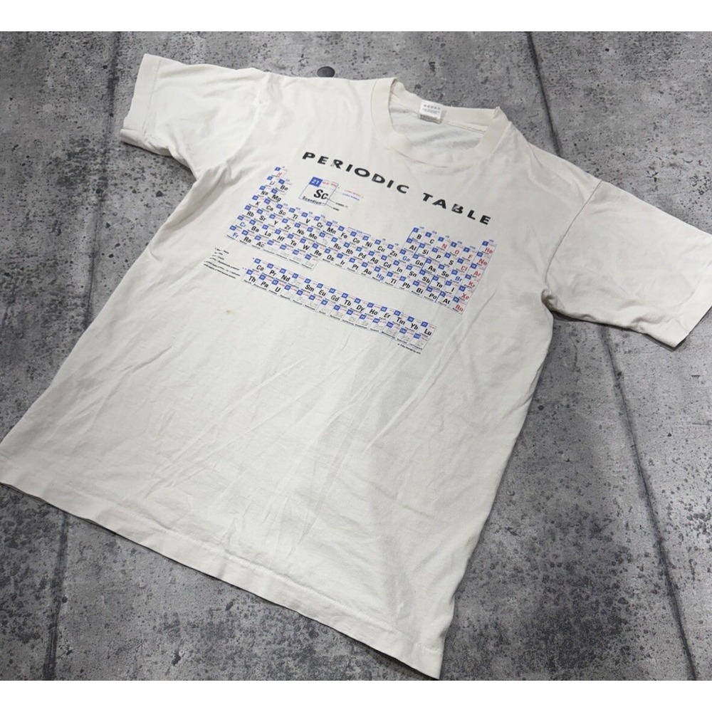 VTG Periodic Table Shirt Mens L White‎ 90s Crew Neck Made In USA Single Stitch